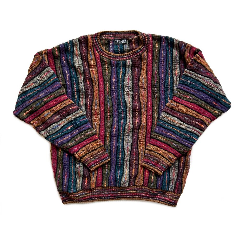 Tosani Multi coloured "Coogi" style 3d Knit sweater, Mens Small